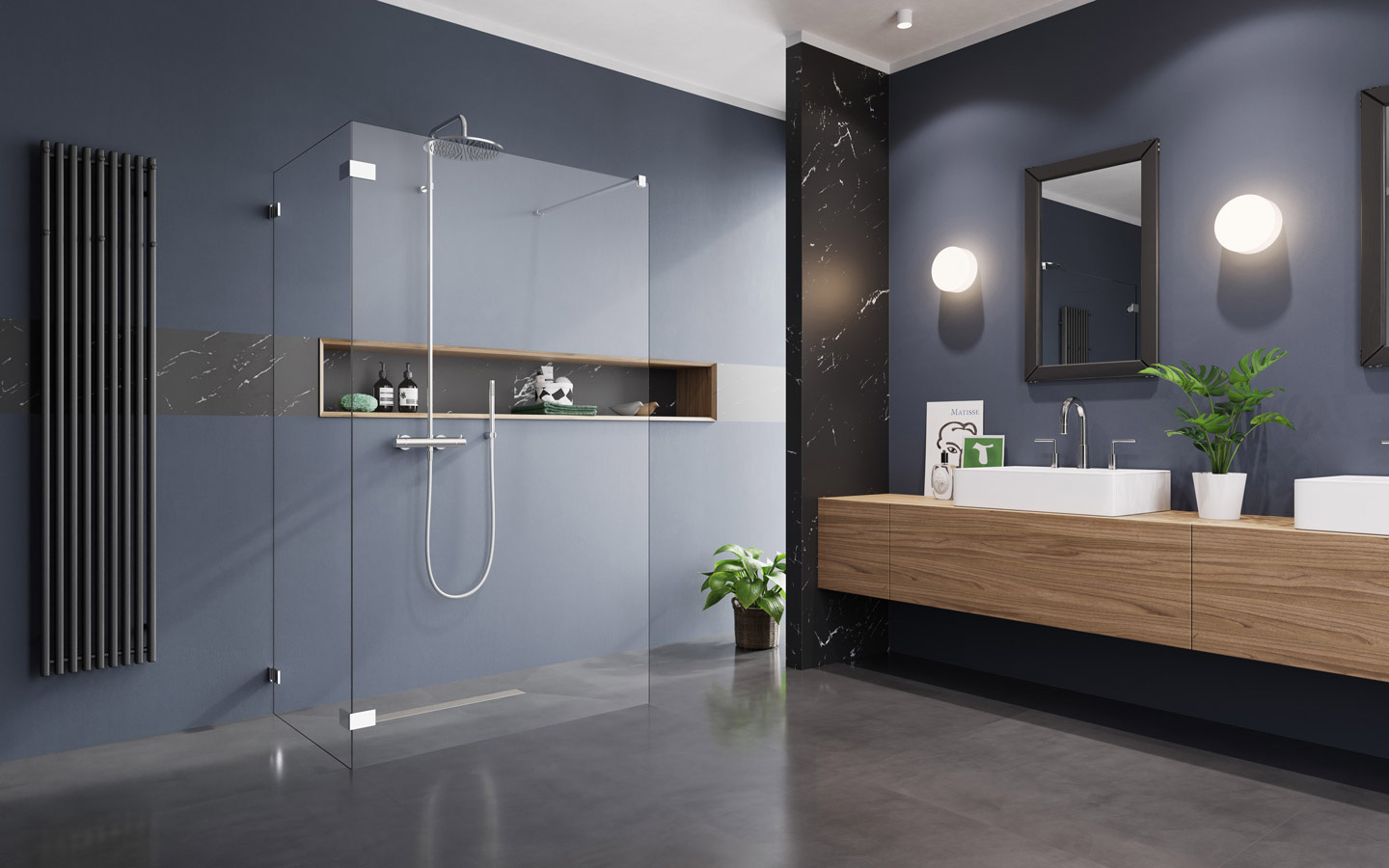 душевая перегородка walk-in п-образная